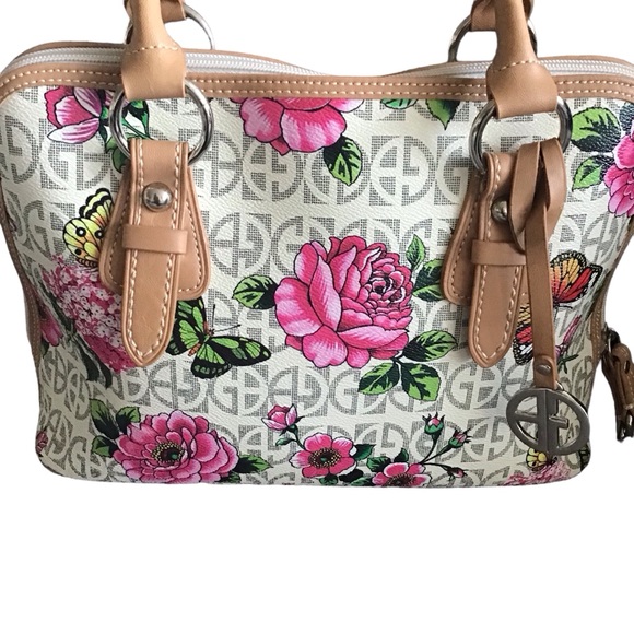 GIANIBERNINI Satchel Faux Leather Summer Pattern Double Zip Brown Trim/Lining - Picture 4 of 8